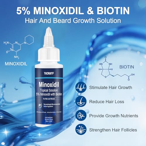Minoxidil Hair and Beard Growth Treatment - 6 Pack, 5% with Biotin & Castor Oil, Support Thicker Fuller Hair & Beard, 12 fl oz