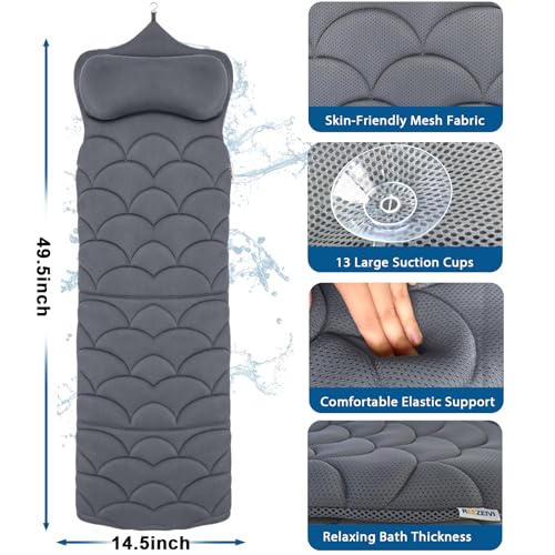Full Body Bath Pillow with Neck Support - Gray, 3D Mesh Fabric, Anti-Slip