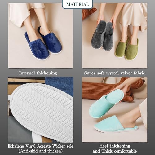 OSTADARRA 6-10 Pairs Spa Slippers Non Slip Disposable Slippers for Guests – Crystal Velvet (2 Black XL, 2 Dark Grey L, 2 Blackish Green M)