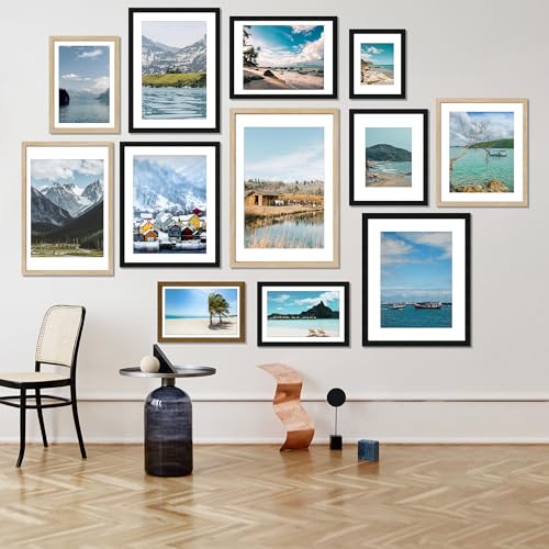 Natural Oak Wood Poster Frame Set - 24x36 with 20x30 Mat, 3 Pack - Variation: Natural Oak / 24X36