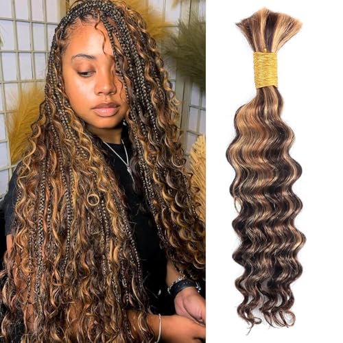 P430 20 Inch Human Braiding Hair Bundle - Deep Wavy Brazilian Human Hair Extensions