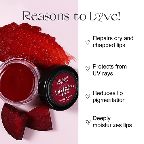Nourish Mantra Beetroot Blast Lip Balm with SPF | Made with Olive oil, Shea Butter, Vitamin E and Avocado Oil | For Dry, Chapped & Dark Lips | Best for Both Women and Men | 12g (Pack of 3, Beetroot)