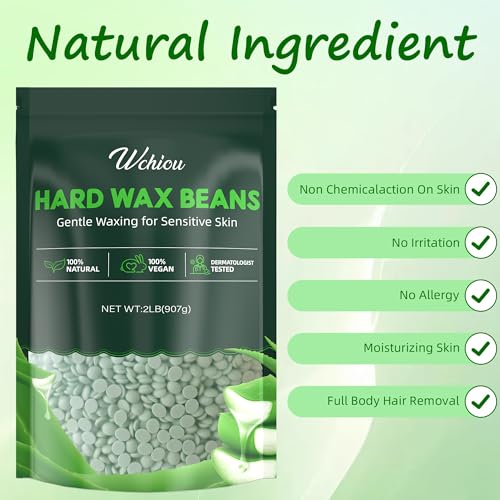 Hair Removal Wax, 2lb Wax Beads for Sensitive Skin, With Pure Aloe Vera, For Face, Eyebrow, Leg, Bikini, Brazilian Waxing, Coarse Body Hair Specific