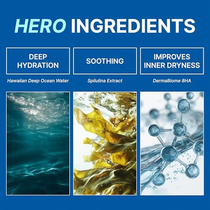 Mahalo Hawaii Marine Deep Hydra Serum ? Ultra Soothing, Cooling & Instant Hydration with 8-Type Hyaluronic Acid & Spirulina Extract, Lightweight Heat-Relief Serum, Korean Skin Care, 50ml