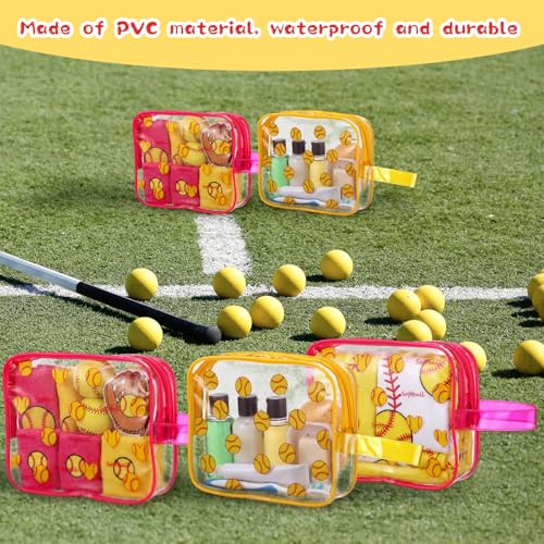 24 Pcs Softball Clear Makeup Bags with Zipper Bulk Sport Goodie Clear PVC Pouch Organizer Waterproof Travel Case for Woman Team Gifts Birthday Decorations Supplies