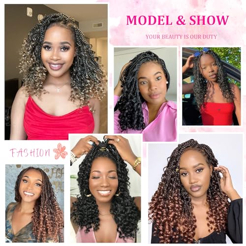 Wodun 12 Inch Goddess Box Braids Crochet Hair 8 Packs/1B/4/30 - Pre-Looped Synthetic Extensions for Black Women
