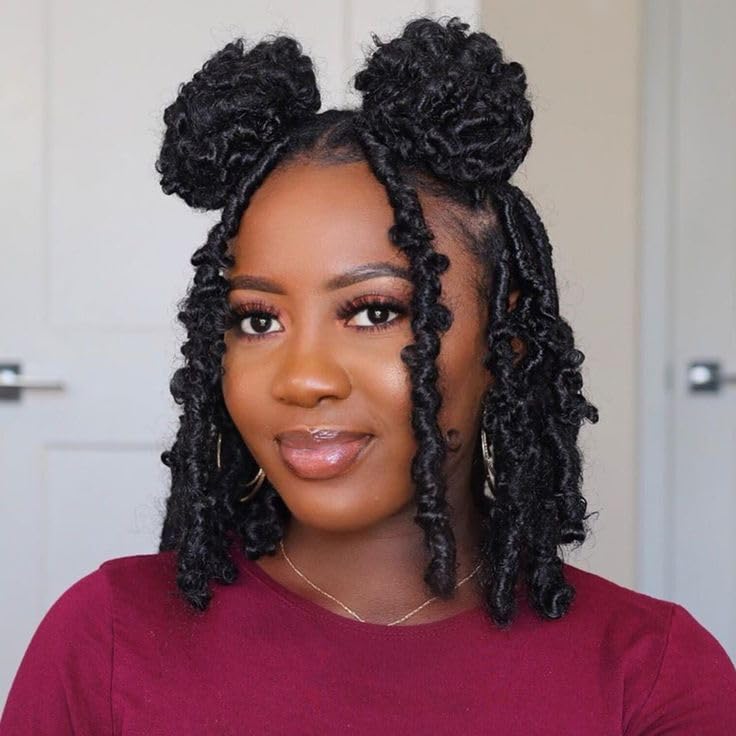 ZRQ Butterfly Locs Crochet Hair Short 6 Packs Black Crochet Bob Hair 8 Inch Messy Distressed Faux Locs Crochet Braids Pre-twisted Soft Locs Hair for Women #1B