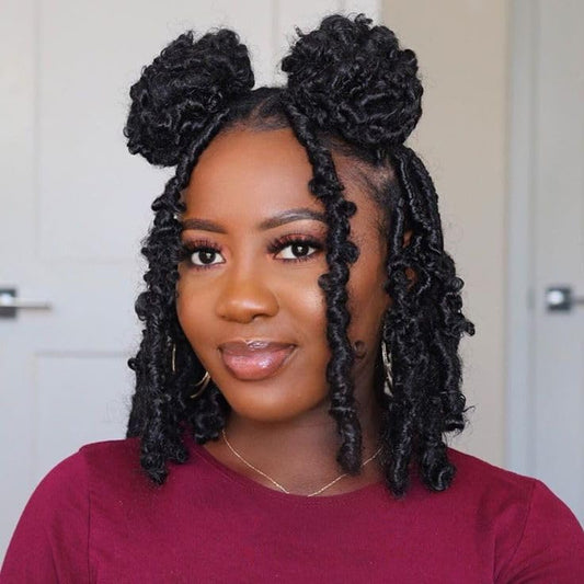 ZRQ Butterfly Locs Crochet Hair Short 6 Packs Black Crochet Bob Hair 8 Inch Messy Distressed Faux Locs Crochet Braids Pre-twisted Soft Locs Hair for Women #1B