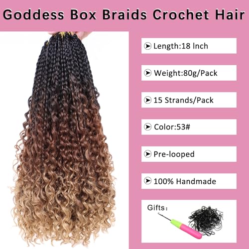 COOKOO 18in Boho Goddess Box Braids Crochet Hair 8 Packs 1B/30/27 - Pre-Looped, Heat-Resistant Synthetic