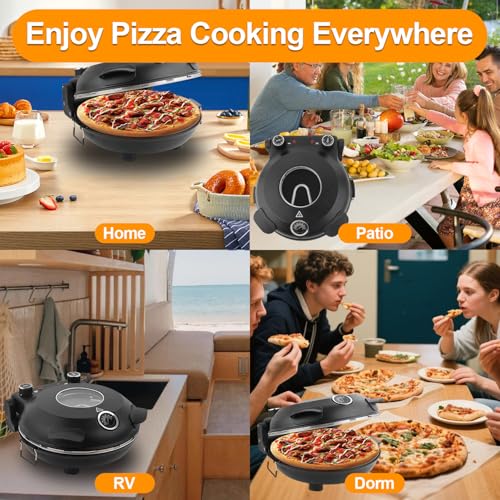 ECUMFFY 12-Inch Electric Indoor Countertop Pizza Oven Black