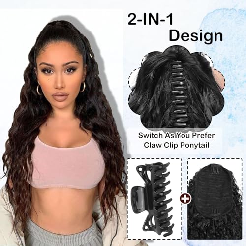 Long Curly Ponytail Extension Clip-In Hairpiece 28 Inch Black Natural Wave for Women