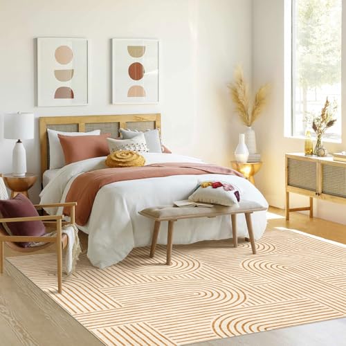 Dark Orange 6x9 Area Rug for Living Room - Washable Abstract Floor Decor
