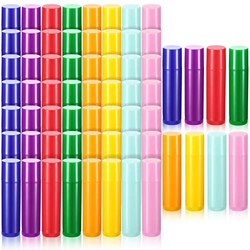 64 Pieces Lip Balm Tubes 5 ml Empty Lip Gloss Balm Containers Refillable Rotatable Plastic Lipstick Tubes DIY Lip Gloss Balm Tube Holder for DIY Cosmetic, 8 Colors
