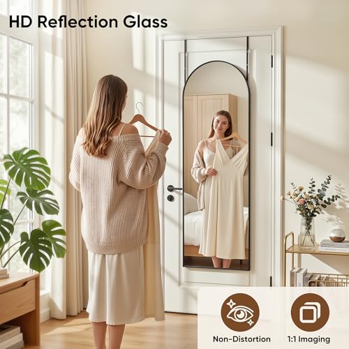 58x20 Inch Over-the-Door Arched Full Length Mirror - Black, Adjustable Hooks