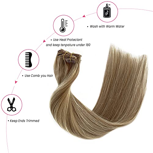 Valiilo 16 Inch Blonde Highlight Remy Clip-In Hair Extensions - Seamless 7-Piece Set