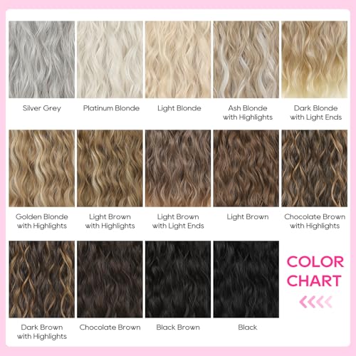 Clip in Hair Extensions 14 Inches Short Wavy Natural Hairpieces Black Brown - 4 Pack