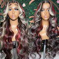 EVLYNN 26in 13x4 HD Lace Front Wig - Black Red with Blonde Highlight, Pre-Plucked, Baby Hair, Wavy Skunk Stripe
