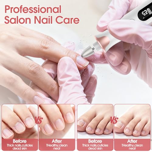 Electric Nail Drill File, Haootadiy Cordless Electric Nail Filer Buffer with Nail Drill Bits Sanding Bands Professional Manicure Pedicure Set for Nail Grind Trim Polish, for Women & Men