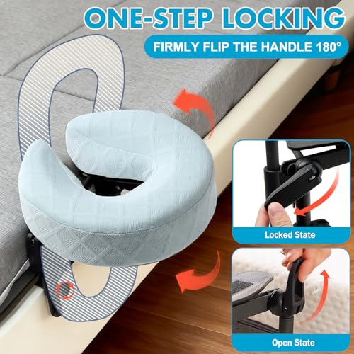 Massage Headrest for Bed with Washable Pillowcase - Light Blue, Adjustable Post-Surgery Face Cushion
