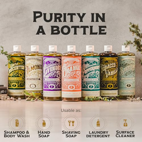 Castile Liquid Body Wash for Sensitive Skin ? Natural Shampoo for Men with Olive Oil, Cocoa Butter & Coconut Oil ? Tobacco Vanilla by Carolina Castile (Tobacco Vanilla, 1 Gallon)