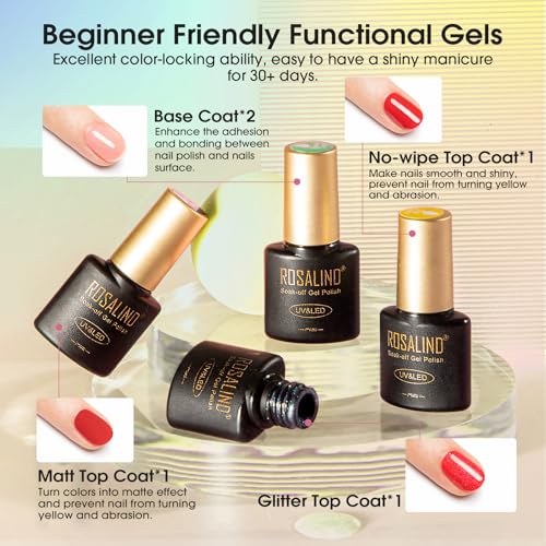 ROSALIND 65PCS Gel Nail Polish Set 60 Colors Glitter Red + Top & Base Coats - Variation of THIS listing