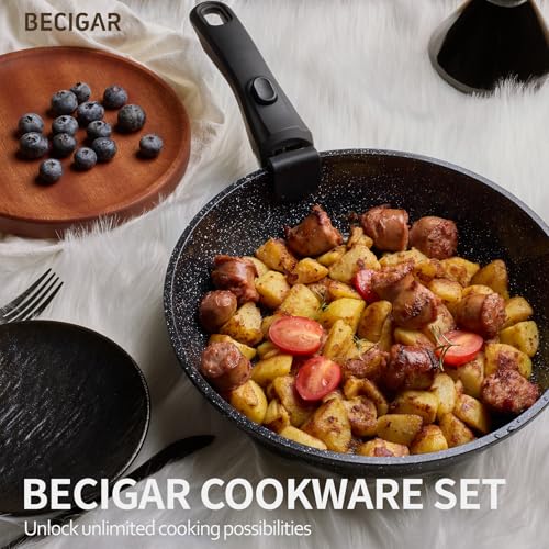 Black 24-Piece Ceramic Cookware Set with Detachable Handles - Nonstick, Induction Safe