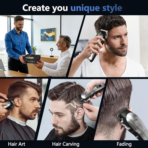 Professional Hair Clippers for Men, Cordless Rechargeable Hair Clipper with LCD Display, Household Trimmer Set for Haircut & Grooming(Silver-White)