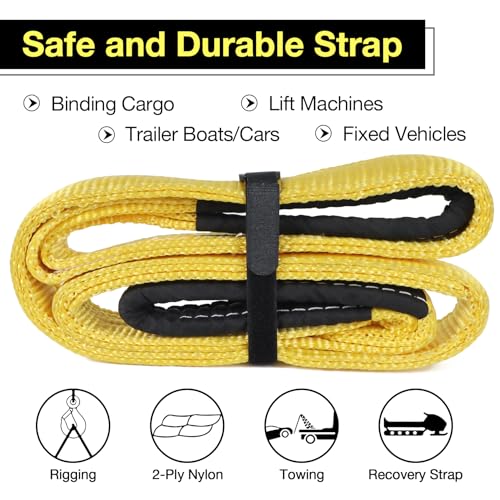 Lift Sling Straps,2" x 12' Heavy Duty Lifting Sling Straps with Flat Eye for Hoist, Tree Saver Strap 6500 lbs Vertical, 5200 Choker, 13000 Basket Load Capacity