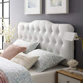 Full Headboard with Tufted Button Design - Faux Leather Upholstered Bed Frame in White