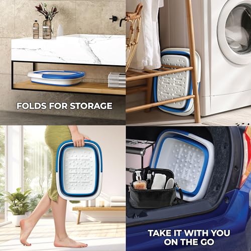 Mantello Collapsible Foot Bath Tub Blue Portable Foot Spa Pedicure Basin - Large & Foldable
