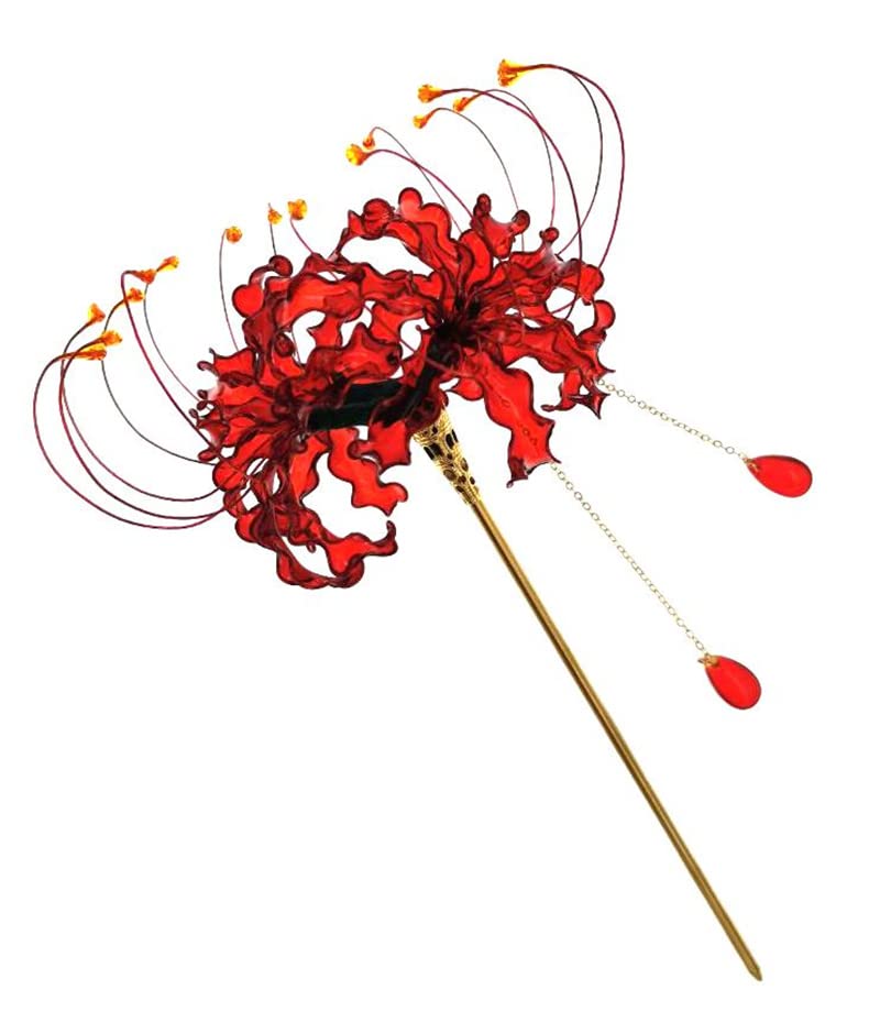 Handmade Lycoris Radiata Flower Hairpin - Kimono Kanzashi Hair Stick for Women & Girls