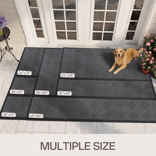 Heavy Duty Waterproof Front Door Mat 4x5 ft - Grey Diamond, Indoor Outdoor Rug