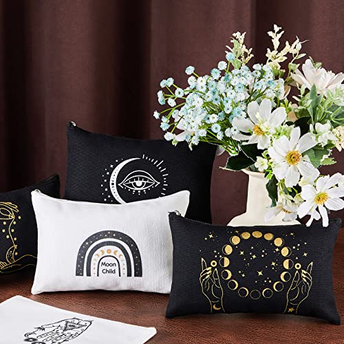 Moon & Witch Tarot Canvas Zipper Pouch Bags - Set of 18 Small Cosmetic & Makeup Bags