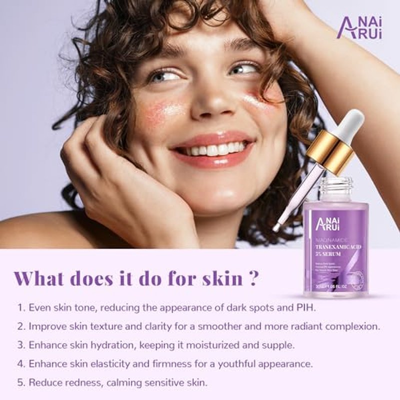 ANAI RUI 5% Tranexamic Acid Serum With Niacinamide, Kojic Acid, Arbutin, Dark Spot Care, PIH, for Uneven Skin Tone 1FL.Oz