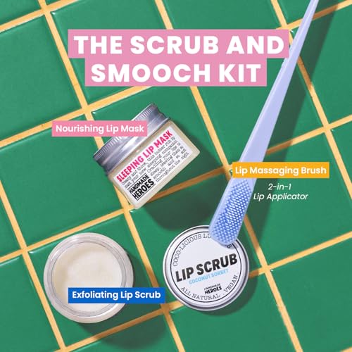 Bakuchiol Lip Scrub & Mask Set - 3pc Natural Vegan Lip Care with Brush - 07