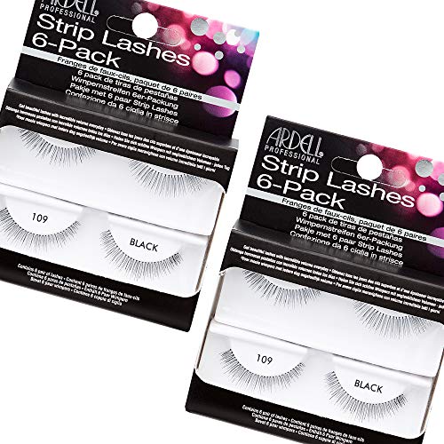 Ardell Natural 109 False Eyelashes, 6 Pairs x 2 Pack – Black, Invisible Band
