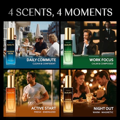 Auelife Men's Fragrance Gift Set - 4x30mL Cologne, Long-Lasting, Alcohol-Free