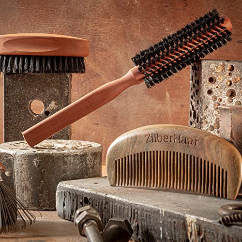 Round Beard and Hair Brush 1.3 Inch Boar Bristles - Natural Wooden Handle