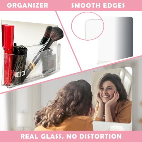 Magnetic Locker Mirror with Storage Pocket - White, 9.4 x 5.5 Inches, 2 Pack