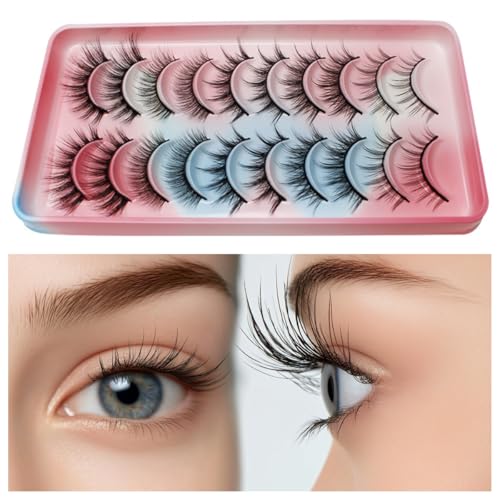 False Eyelashes, Natural lashes Wispy Mink Lashes Fluffy Eye Lashes,Mink Lashes,Lash Strips that Look Like Extensions 10 Pairs Pack