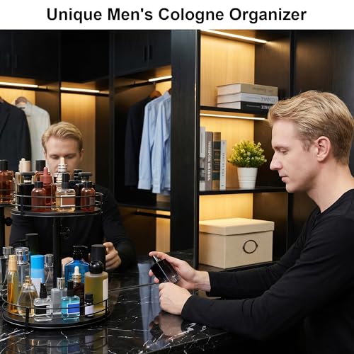 Rotating Cologne Organizer Stand 2-Tier Adjustable Black Display Shelf - Variation of THIS listing