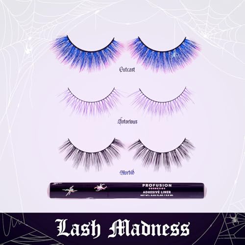 Profusion Cosmetics Lash Madness False Eyelashes with Adhesive Liner Pen - 3 Bold Lash Styles for Natural Looks, Lightweight Flexible Band & Comfortable All-Day Wear