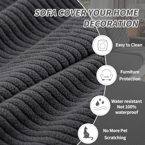 QIANMEW Dark Gray Striped L-Shaped Sofa Cushion Covers Set (4 pcs, 3 Small + 1 Chaise)