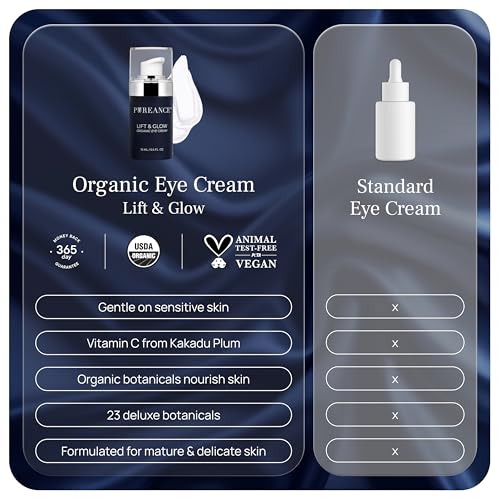 Lift & Glow Organic Eye Cream for Dark Circles and Puffiness - Anti Aging Eye Cream for Wrinkles - Reduces Dark Circles and Under Eye Bags - With Kakadu Plum, Coconut Oil, Spirulina & More - 1 Fl Oz