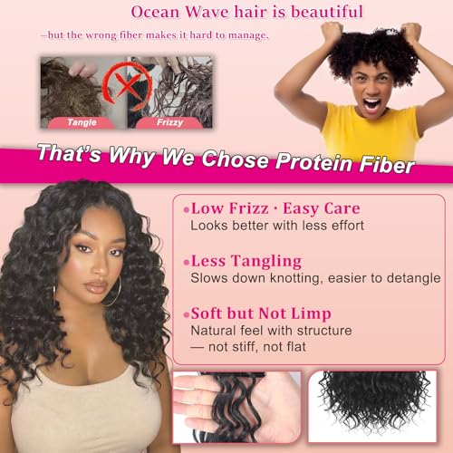 Vynoro 14 Inch 120 Strands Boho Ocean Wave Crochet Hair - Pack of 8, 1B