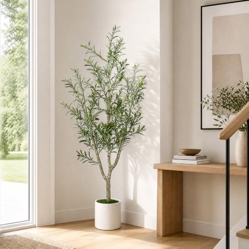 MCTYBB 6ft Artificial Olive Tree with White Planter - Realistic Faux Indoor Tree