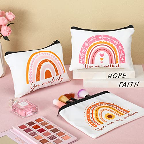 Rainbow Canvas Makeup Bags Bulk Set for Women - Inspirational Cosmetic Pouches