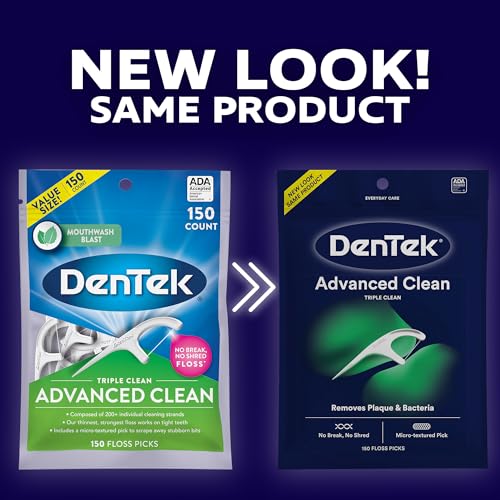 DenTek Mint Floss Picks Advanced Clean 150 Count Pack of 6 - Fluoride, Non-Breaking