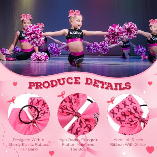 Preboun 20 Pack 7-Inch Pink Breast Cancer Awareness Cheer Hair Bows Classic A