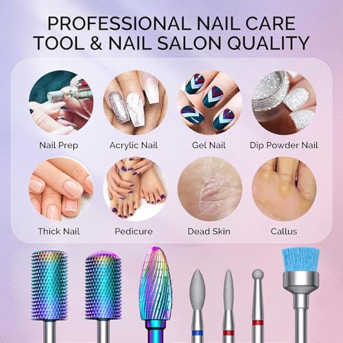Colorful Nail Drill Bits Set for Acrylic & Gel Removal - 7 Pcs Professional Manicure Kit